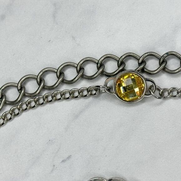 Pink Flower Rhinestone Silver Tone Metal Chain Link Belt Size Large L XL - Picture 8 of 12